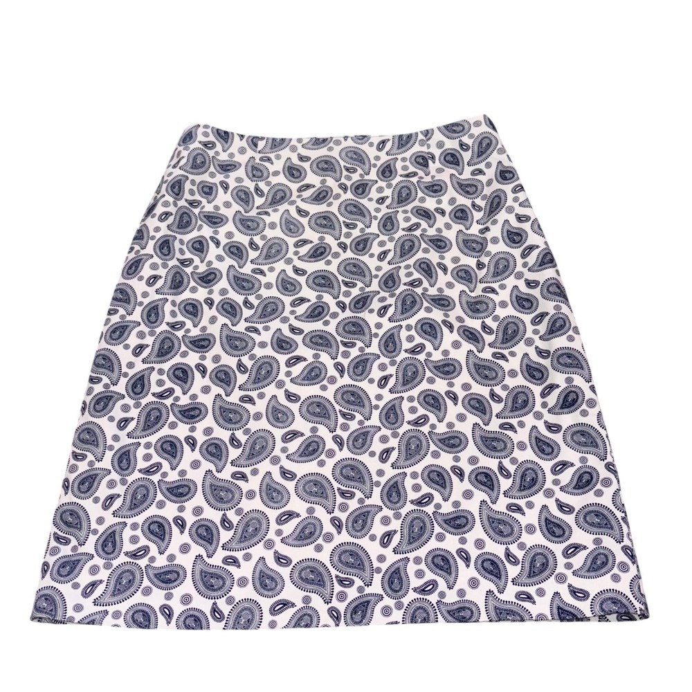 Paisley‎ Print A-Line Knee Length Skirt Womens 6 White Blue Tanner